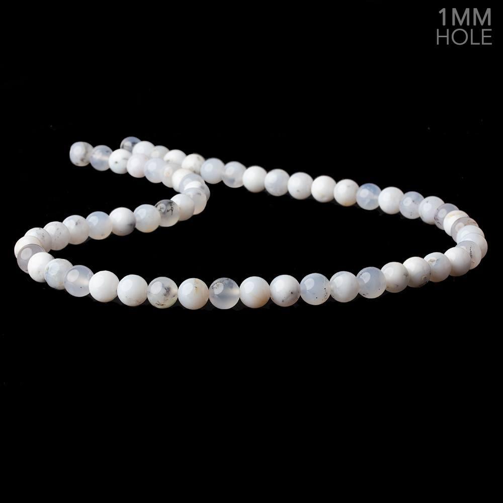 7mm White Dendritic Opal plain round large hole beads 16 inch 59 pieces - Beadsofcambay.com