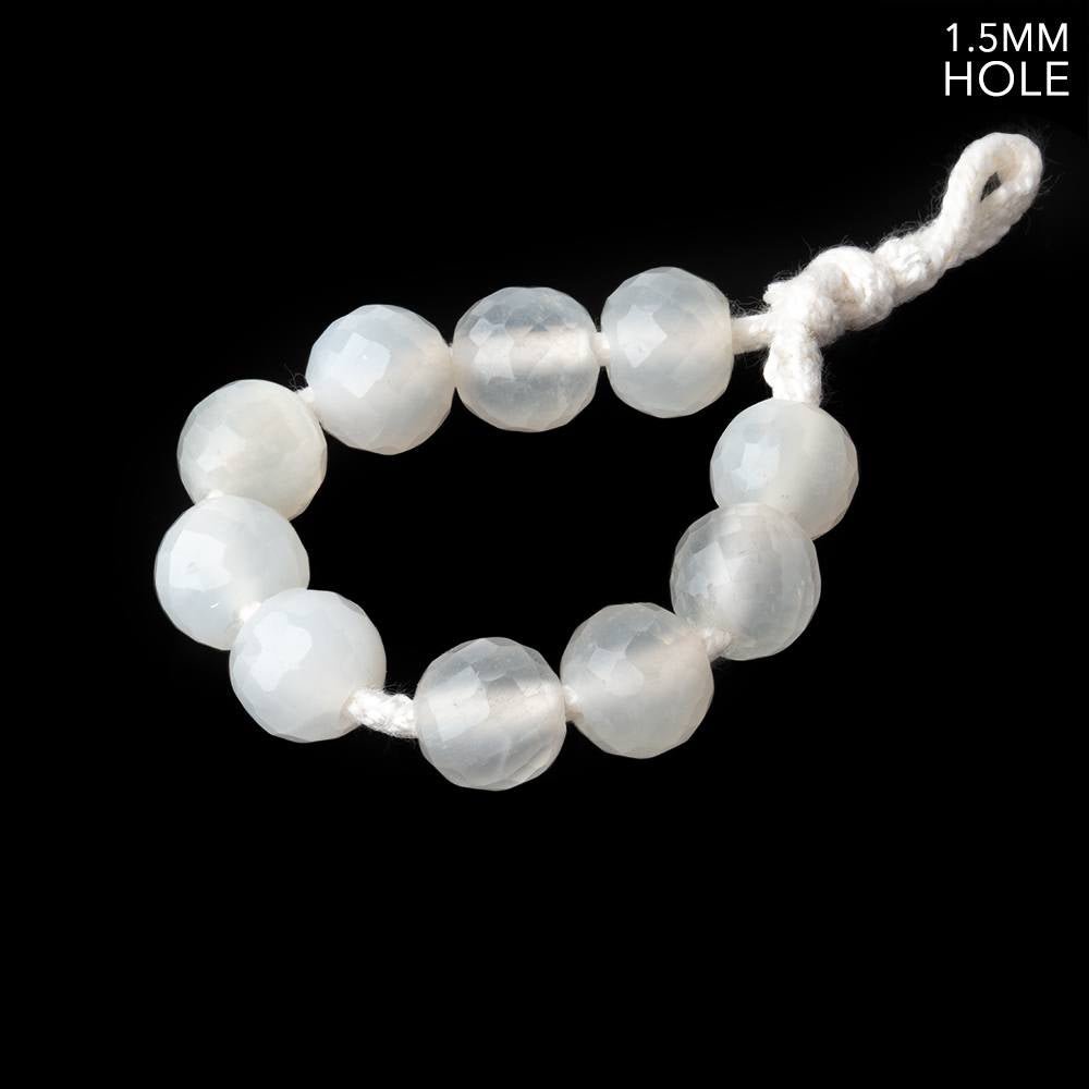 7mm White Moonstone 1.5mm Large Hole Faceted Rounds Set of 10 - Beadsofcambay.com