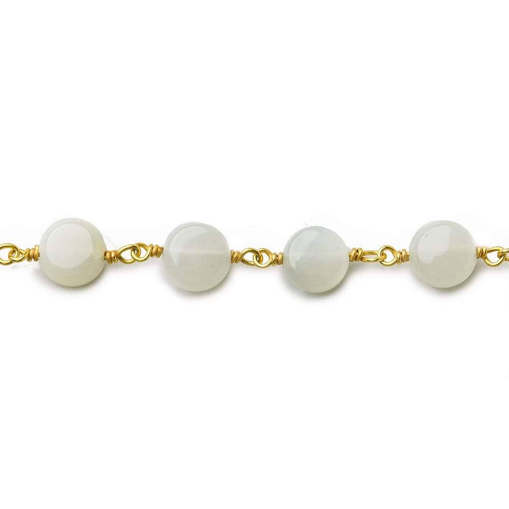 7mm White Moonstone plain coin Vermeil Chain by the foot - Beadsofcambay.com