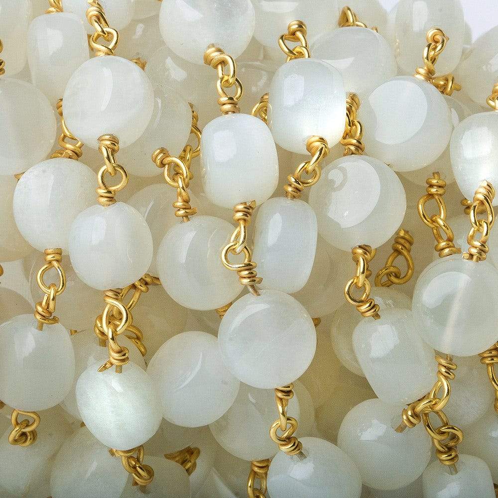 7mm White Moonstone plain coin Vermeil Chain by the foot - Beadsofcambay.com