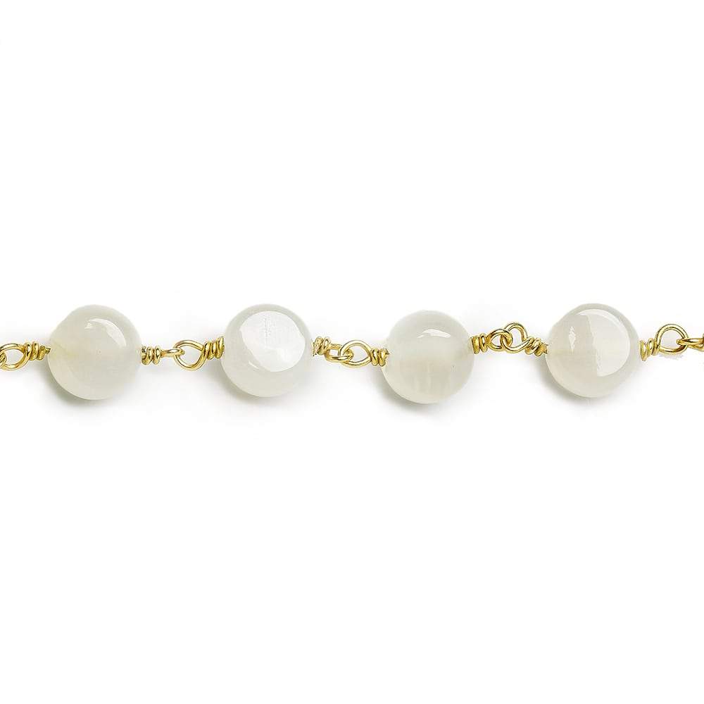 7mm White Moonstone puffy plain coin Black Gold .925 Silver Chain by the foot 23 pcs AA - Beadsofcambay.com