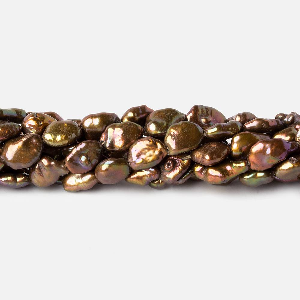7x11-6x8mm Greenish Copper Brown straight drilled Keshi Pearls 16 inch 40 beads A - Beadsofcambay.com