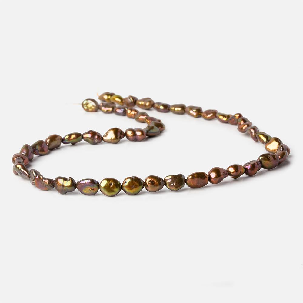 7x11-6x8mm Greenish Copper Brown straight drilled Keshi Pearls 16 inch 40 beads A - Beadsofcambay.com