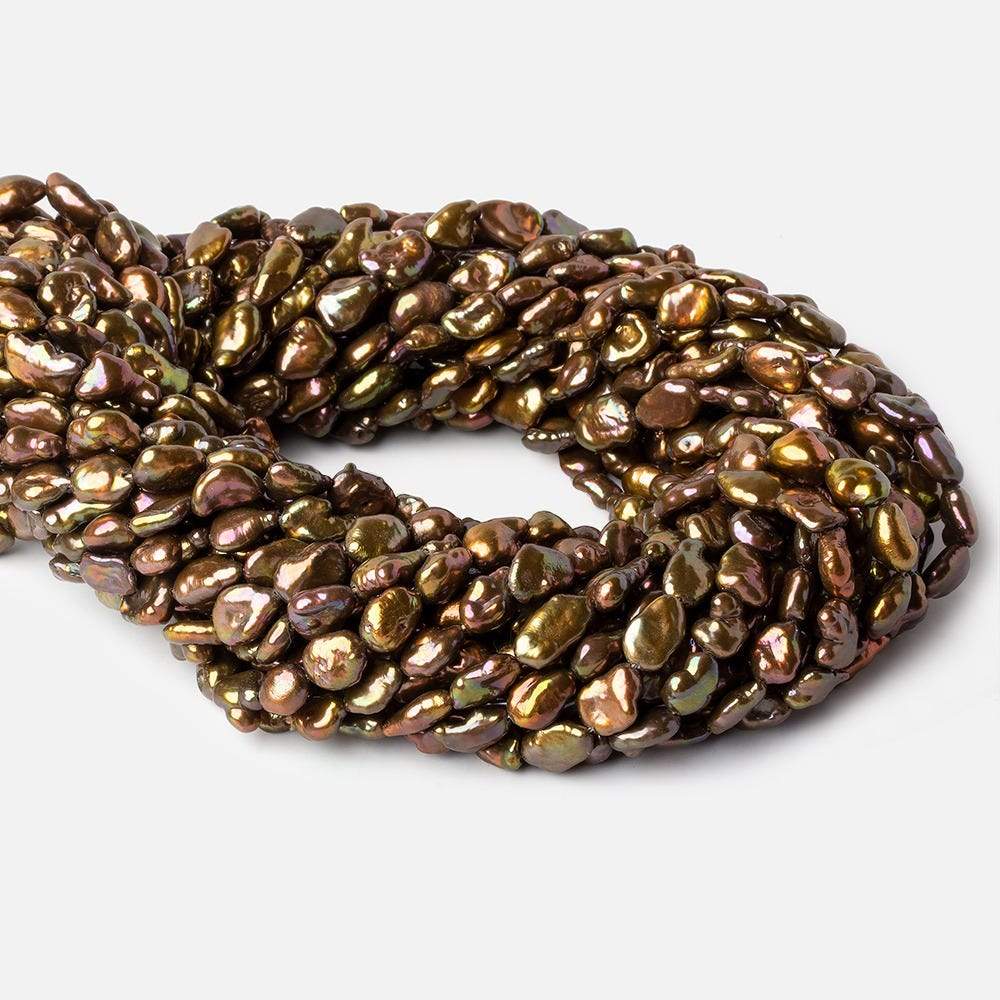 7x11-6x8mm Greenish Copper Brown straight drilled Keshi Pearls 16 inch 40 beads A - Beadsofcambay.com