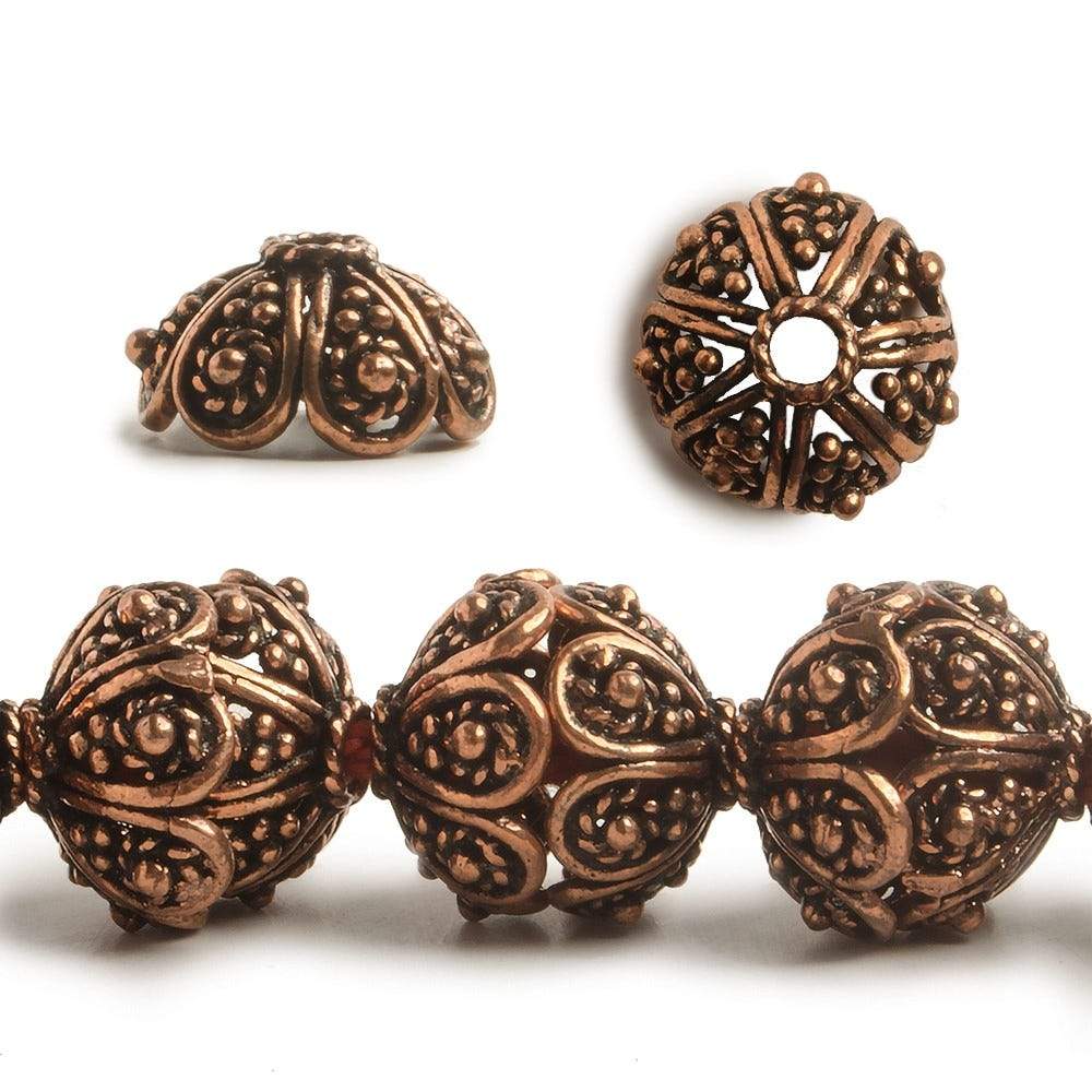 7x13mm Copper Bead Cap Scalloped Design 8 inch 30 pcs - Beadsofcambay.com