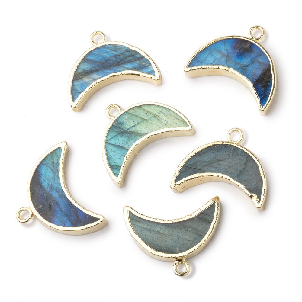 7x16mm Gold Leafed Labradorite Crescent Moon Focal Pendant 1 piece - Beadsofcambay.com