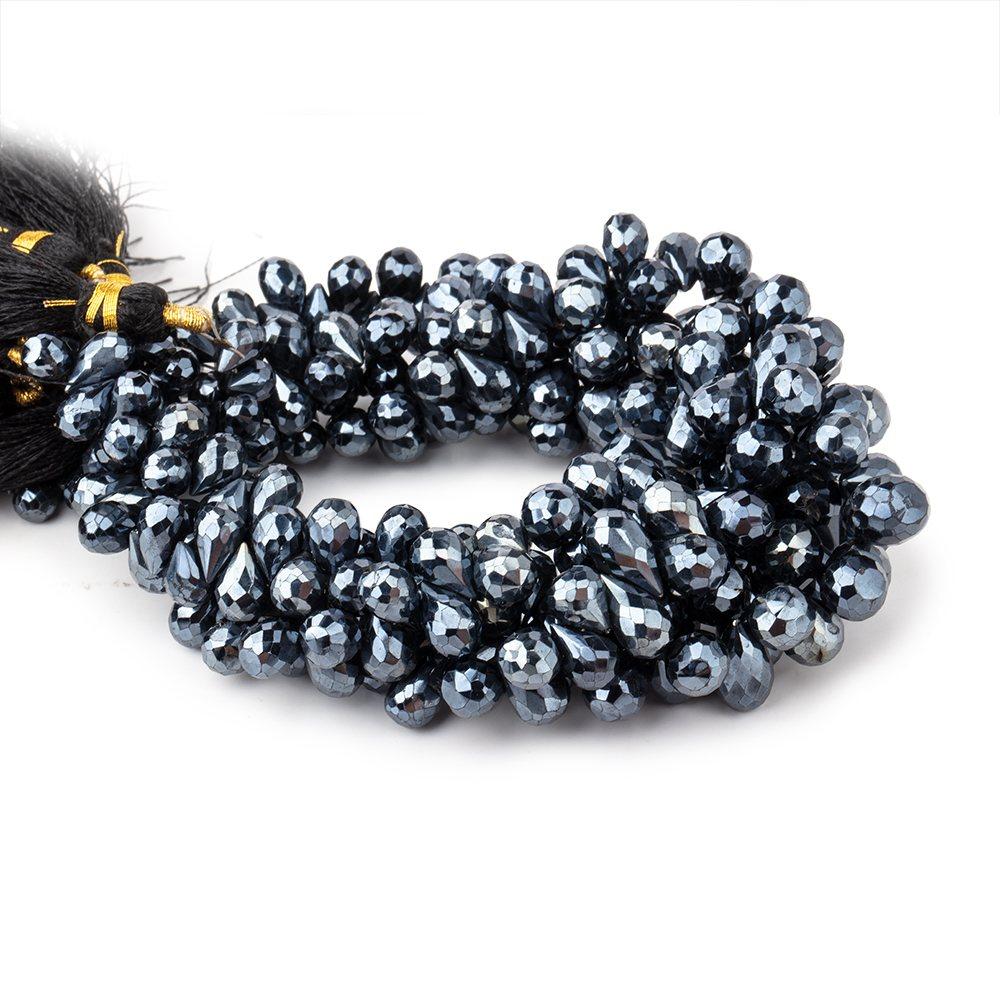 7x4-10x7mm Mystic Black Spinel Faceted Tear Drop Beads 8 inch 64 pieces AA - Beadsofcambay.com