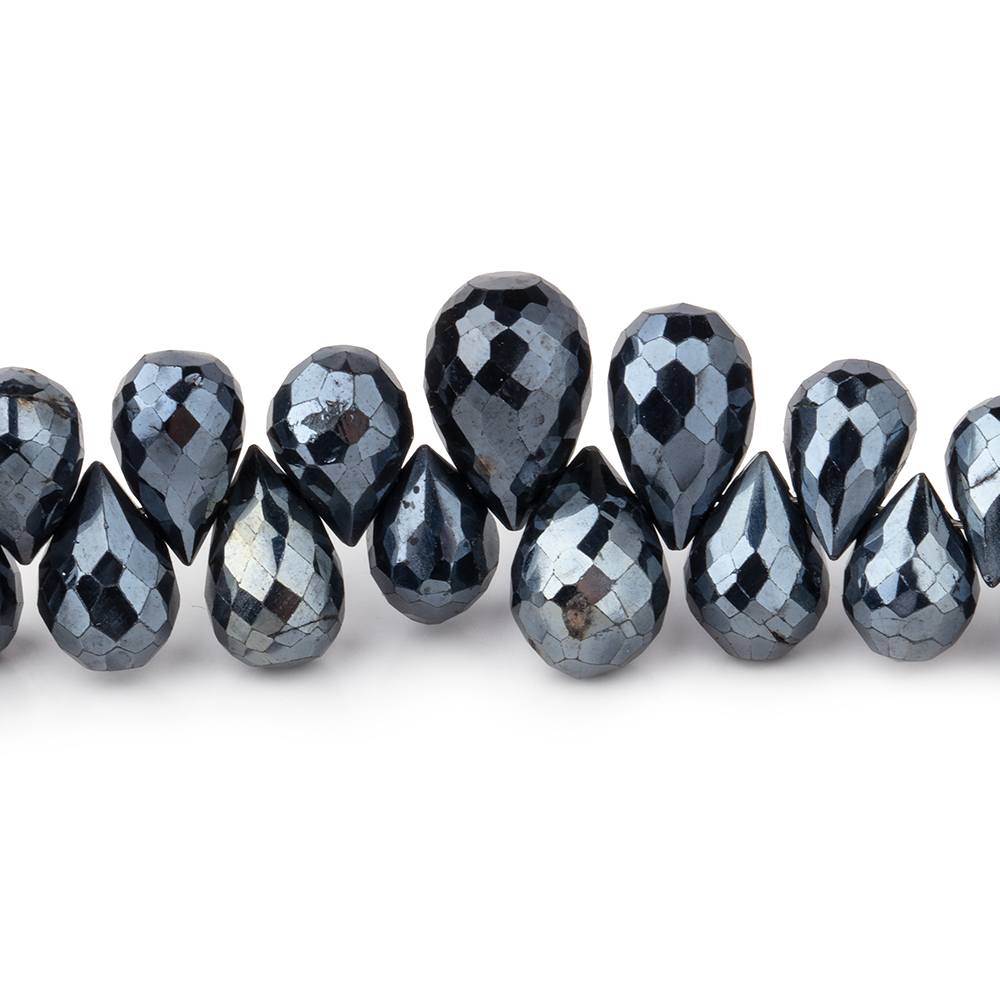 7x4-10x7mm Mystic Black Spinel Faceted Tear Drop Beads 8 inch 64 pieces AA - Beadsofcambay.com