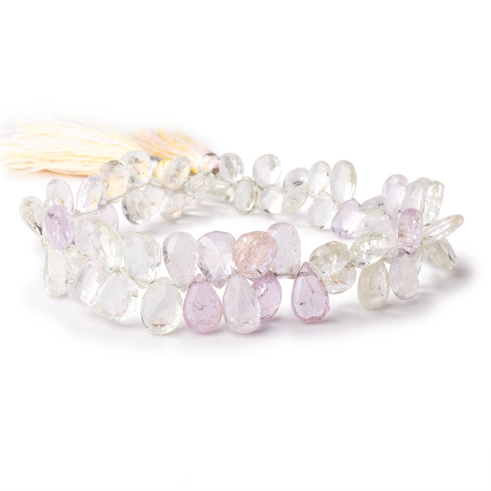 7x4-12x8mm Kunzite and Hiddenite Faceted Pear Beads 9 inch 58 pieces - Beadsofcambay.com