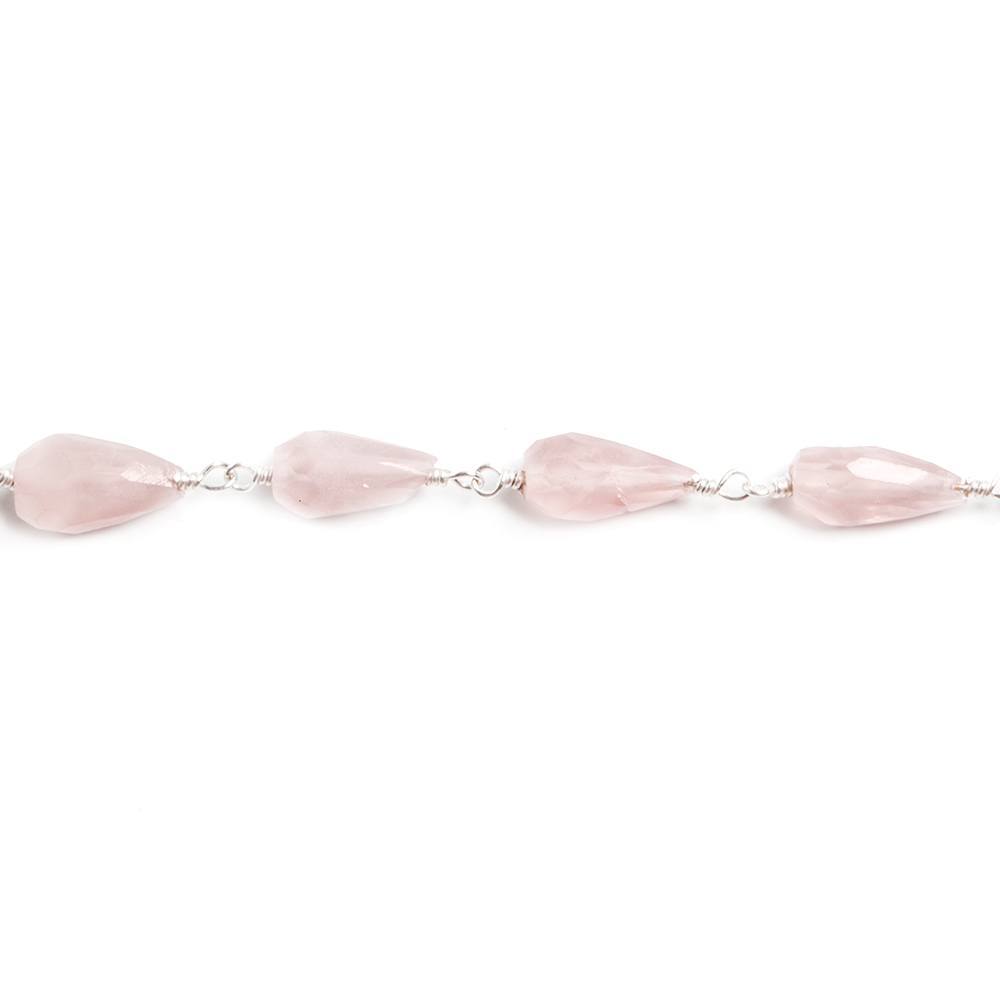 7x5-10x5mm Rose Quartz faceted tear drop Silver plated Chain by the foot 20pcs - Beadsofcambay.com