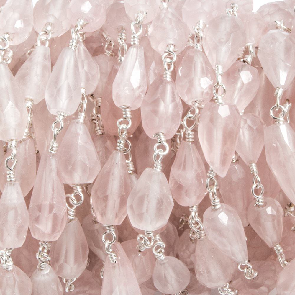 7x5-10x5mm Rose Quartz faceted tear drop Silver plated Chain by the foot 20pcs - Beadsofcambay.com