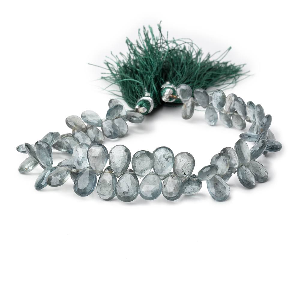 7x5-10x7mm Moss Aquamarine Faceted Pear Beads 8 inch 68 pieces AA - Beadsofcambay.com