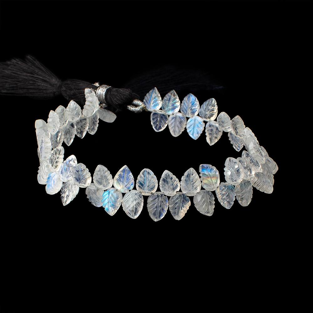 7x5-8.5x6mm Rainbow Moonstone hand carved leaf beads 8 inch 57 pieces AAA - Beadsofcambay.com