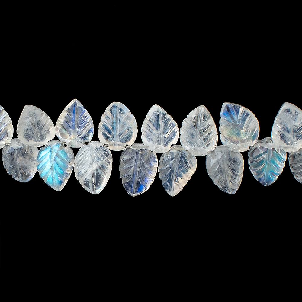 7x5-8.5x6mm Rainbow Moonstone hand carved leaf beads 8 inch 57 pieces AAA - Beadsofcambay.com