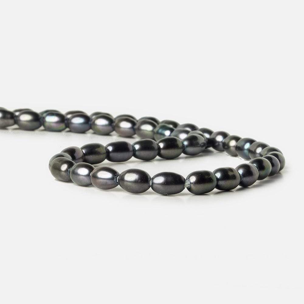 7x5-8x5mm Platinum Grey Large Hole Oval Freshwater Pearls 1.5mm drill hole 15 inch 48 pcs - Beadsofcambay.com
