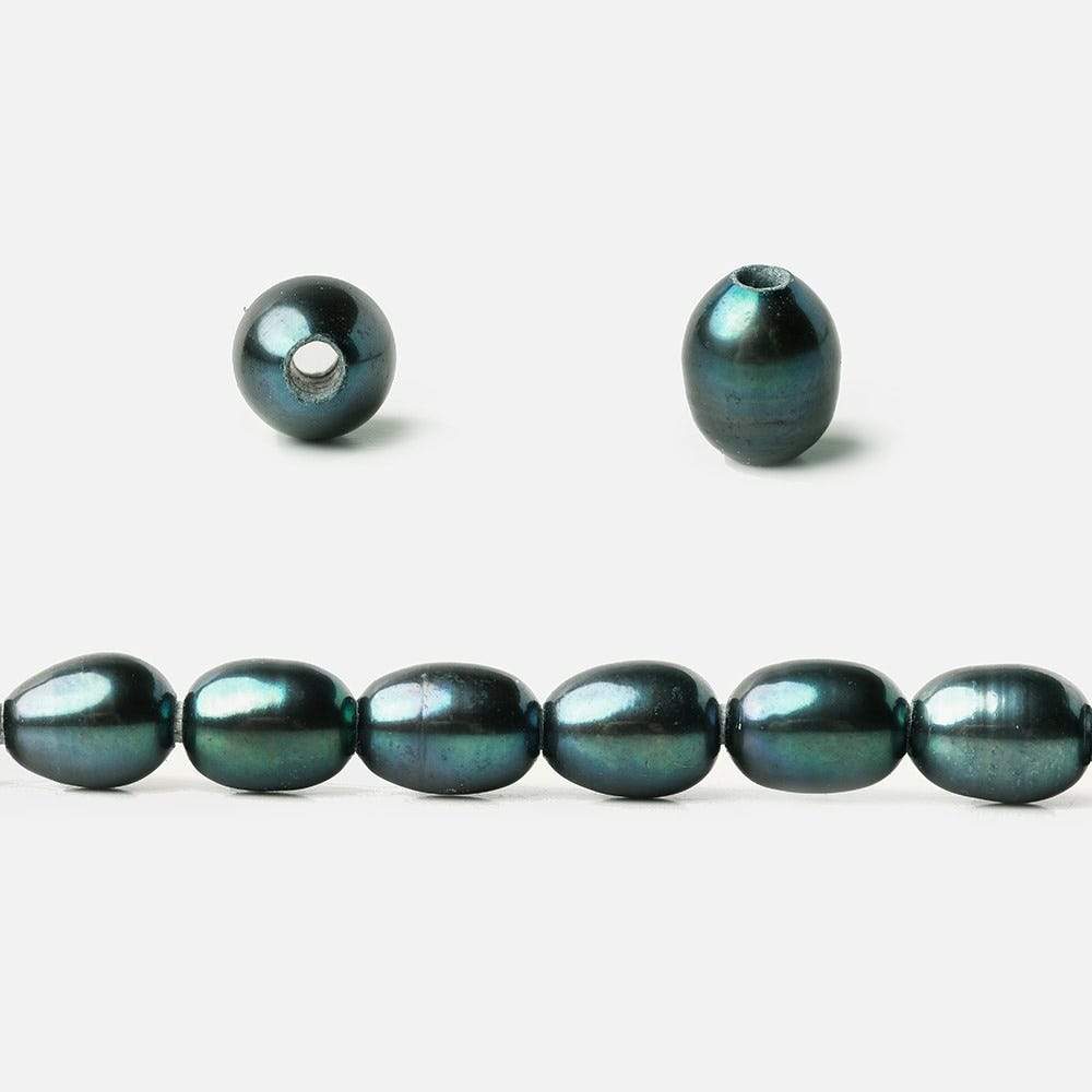7x5-8x5mm Teal Peacock Large Hole Oval Freshwater Pearls 1.5mm drill hole 15 inch 48 pcs - Beadsofcambay.com