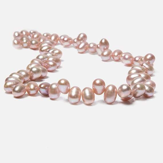 7x5-8x6mm Peachy Pink Top Drilled Oval Freshwater Pearls 16 inch 74 pieces - Beadsofcambay.com