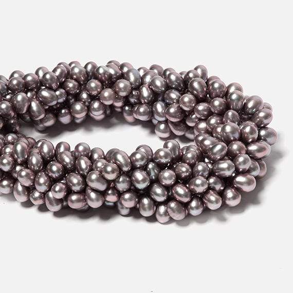 7x5-8x6mm Rose' Silver Top Drilled Oval Freshwater Pearl 16 inch 86 pieces - Beadsofcambay.com