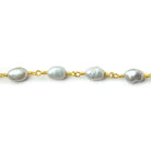 7x5-8x6mm Silver straight drill Baroque Freshwater Pearl Gold plated Chain by the foot 20 beads per - Beadsofcambay.com