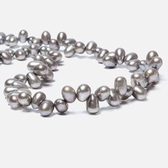 7x5-8x6mm Steel Silver Top Drilled Oval Freshwater Pearls 16 inch 84 pcs - Beadsofcambay.com