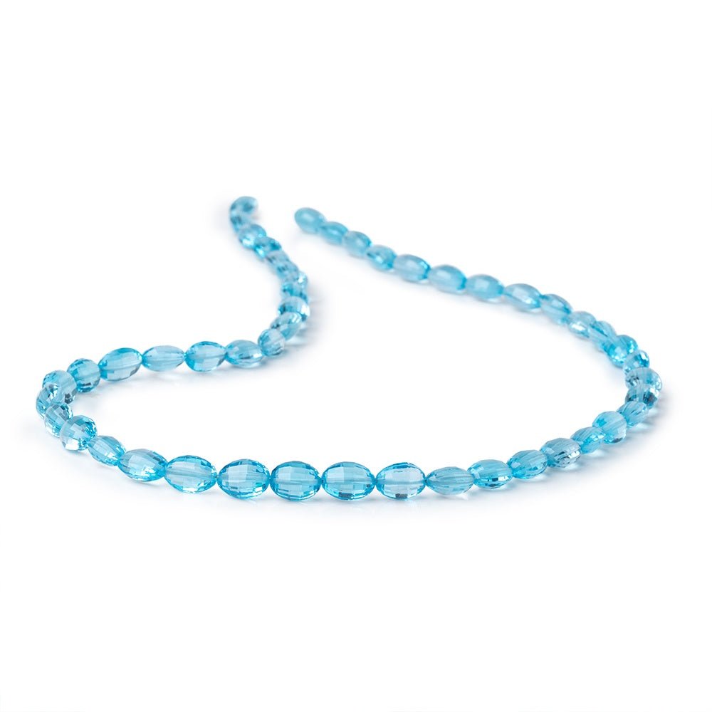7x5-8x6mm Swiss Blue Topaz Faceted Oval Beads 15 inch 45 pieces AAA - Beadsofcambay.com