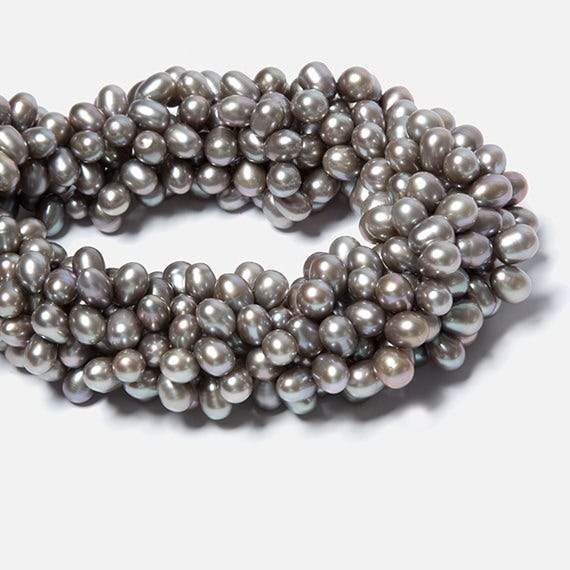 7x5-8x6mm Venetian Silver Top Drilled Oval Freshwater Pearls 15.5 inch 77 pcs - Beadsofcambay.com