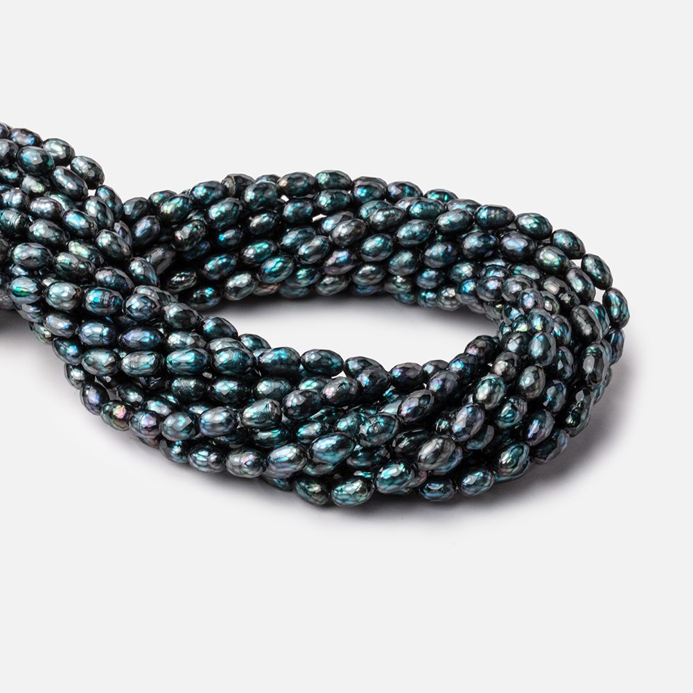 7x5-9x5.5mm Dark Teal Faceted Oval Freshwater Pearls 16 inch 45 pieces - Beadsofcambay.com