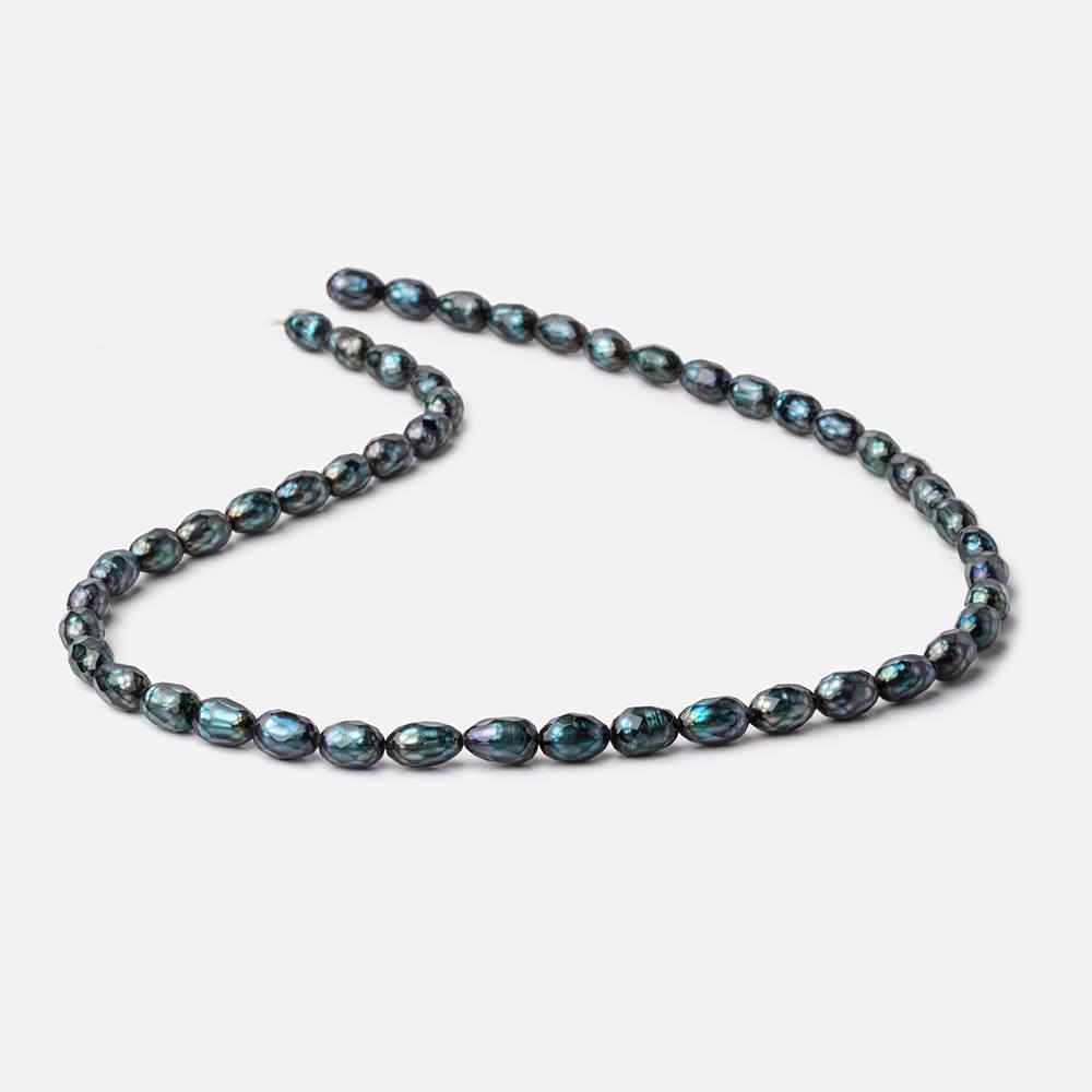 7x5-9x5.5mm Dark Teal Faceted Oval Freshwater Pearls 16 inch 45 pieces - Beadsofcambay.com