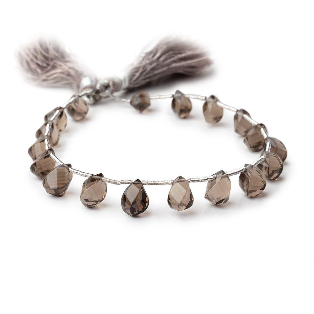 7x5-9x5mm Smoky Quartz Top Drilled Faceted Twist Beads 8 inch 17 pieces - Beadsofcambay.com
