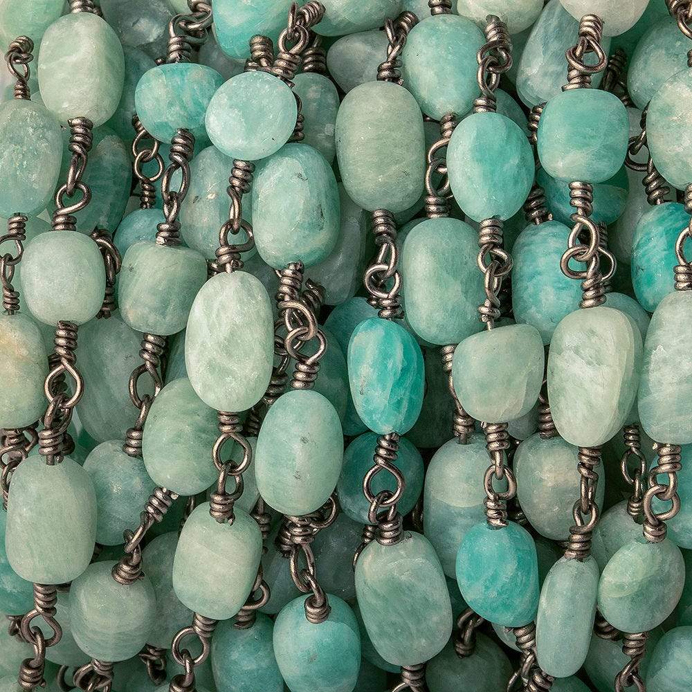 7x5-9x6mm Matte Amazonite plain nugget Black Gold plated Chain by the foot - Beadsofcambay.com