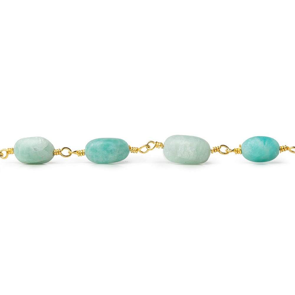 7x5-9x6mm Matte Amazonite plain nugget Gold plated Chain by the foot - Beadsofcambay.com
