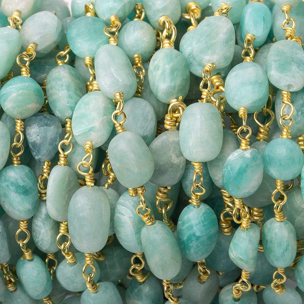 7x5-9x6mm Matte Amazonite plain nugget Gold plated Chain by the foot - Beadsofcambay.com
