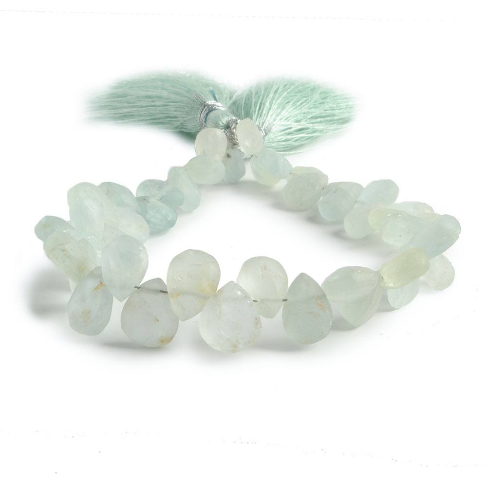 7x5-9x6mm Matte Aquamarine plain pear beads 7.5 inch 52 pieces - Beadsofcambay.com