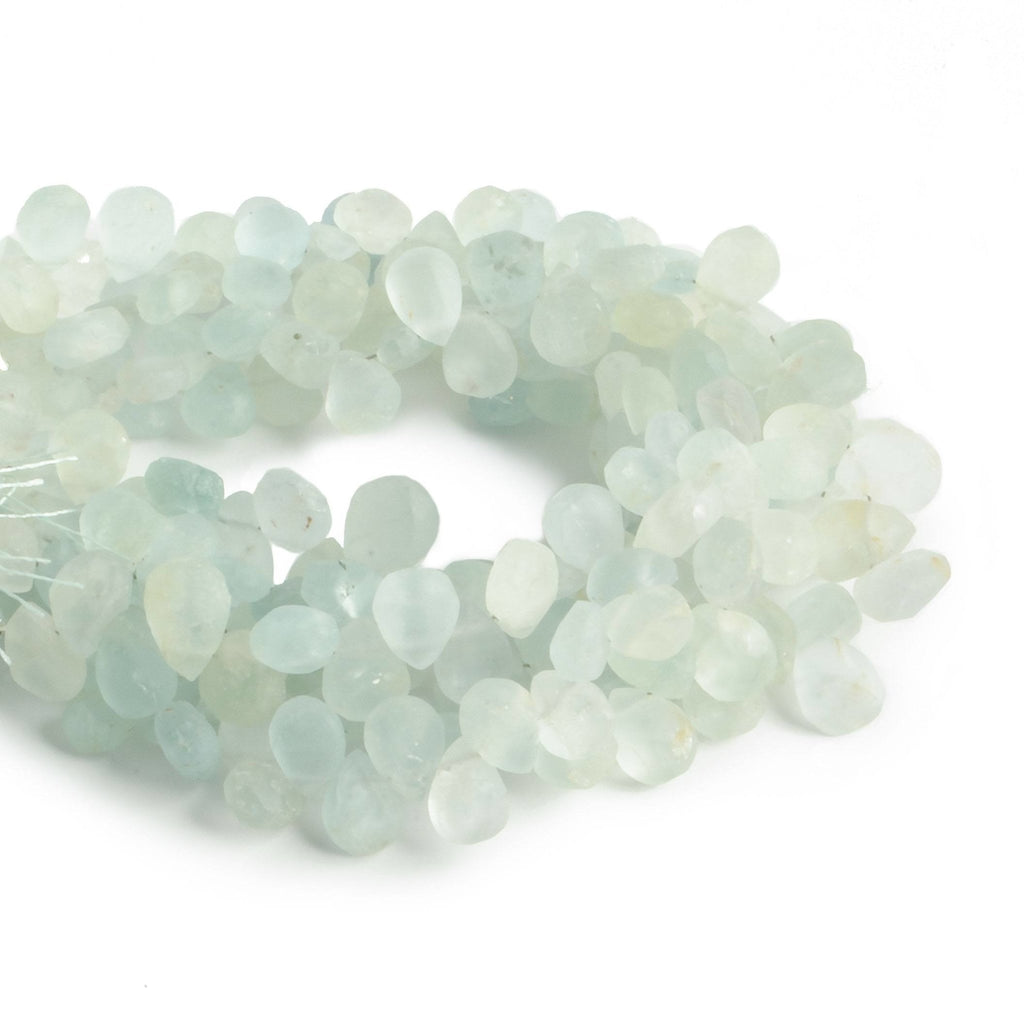 7x5-9x6mm Matte Aquamarine plain pear beads 7.5 inch 52 pieces - Beadsofcambay.com