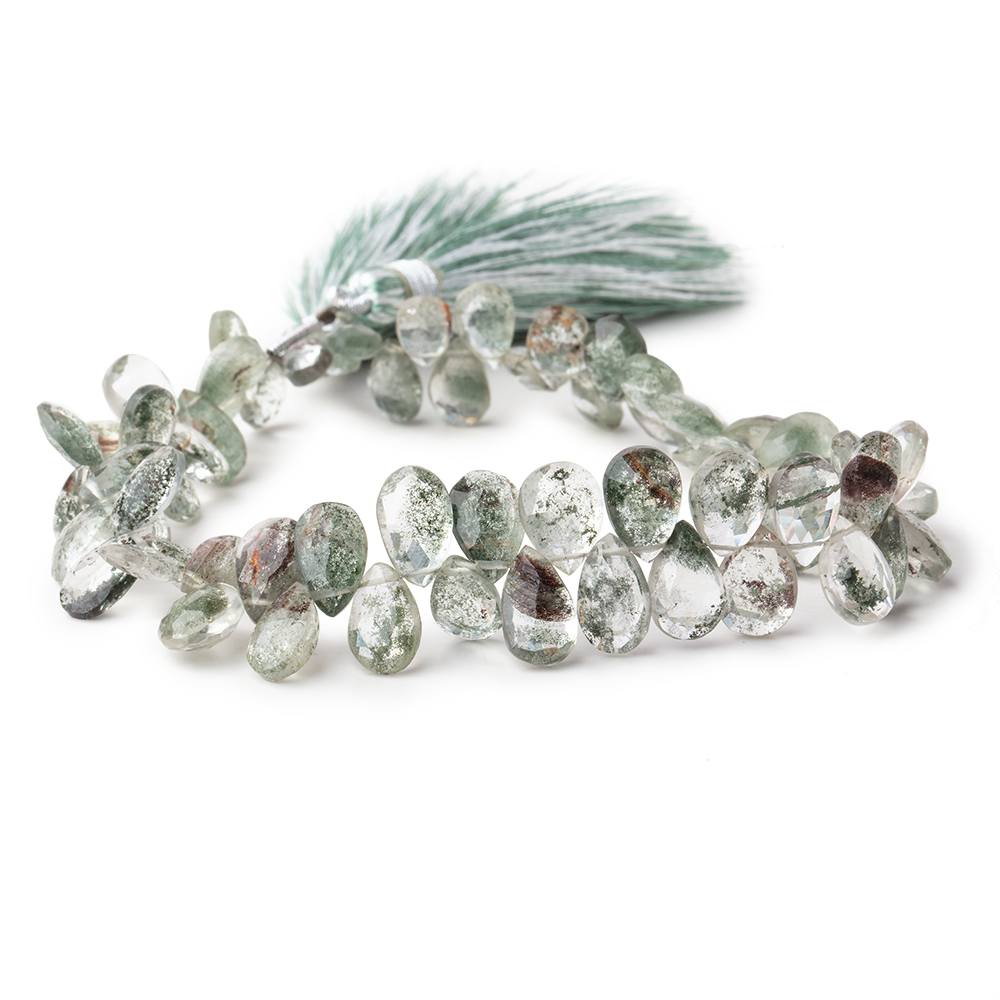 7x5-9x6mm Moss Quartz Faceted Pear Beads 8 inch 65 pieces - Beadsofcambay.com