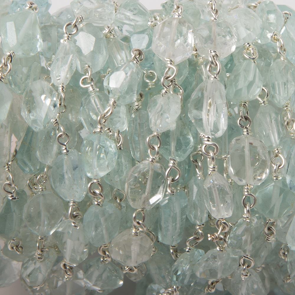 7x5-9x7mm Aquamarine & White Beryl faceted nugget Sterling Silver Chain - Beadsofcambay.com