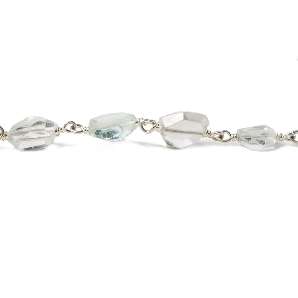 7x5-9x7mm Aquamarine & White Beryl faceted nugget Sterling Silver Chain - Beadsofcambay.com