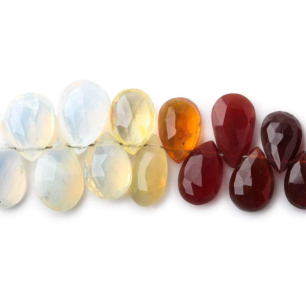 7x5-9x7mm Multi Color Mexican Fire Opal Pear Briolette beads 9 inch 68 pieces - Beadsofcambay.com