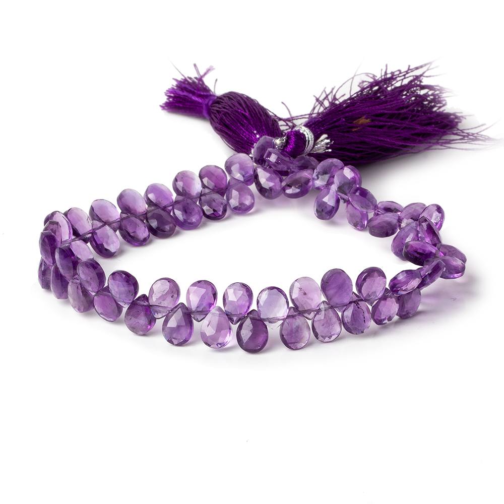 7x5 Amethyst faceted pear beads 8 inch 64 pieces - Beadsofcambay.com
