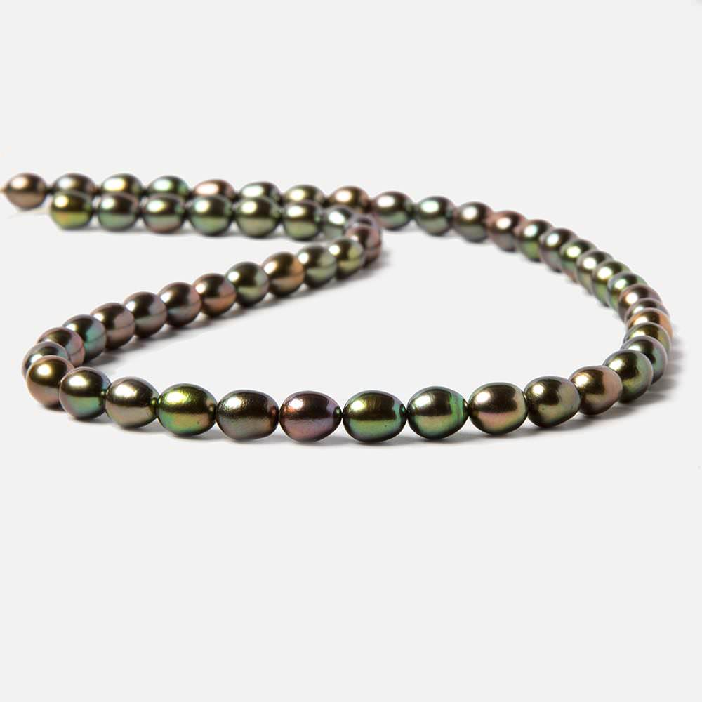 7x5.5-8x6mm Avocado Green Oval Freshwater Pearls 16 inch 55 pieces - Beadsofcambay.com