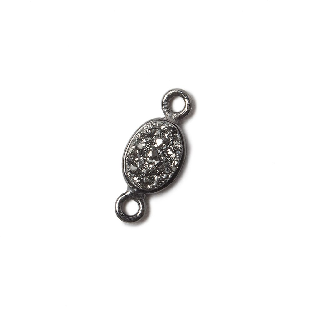 7x5mm Black Gold Bezel Metallic Platinum Drusy Oval Connector 1 piece - Beadsofcambay.com