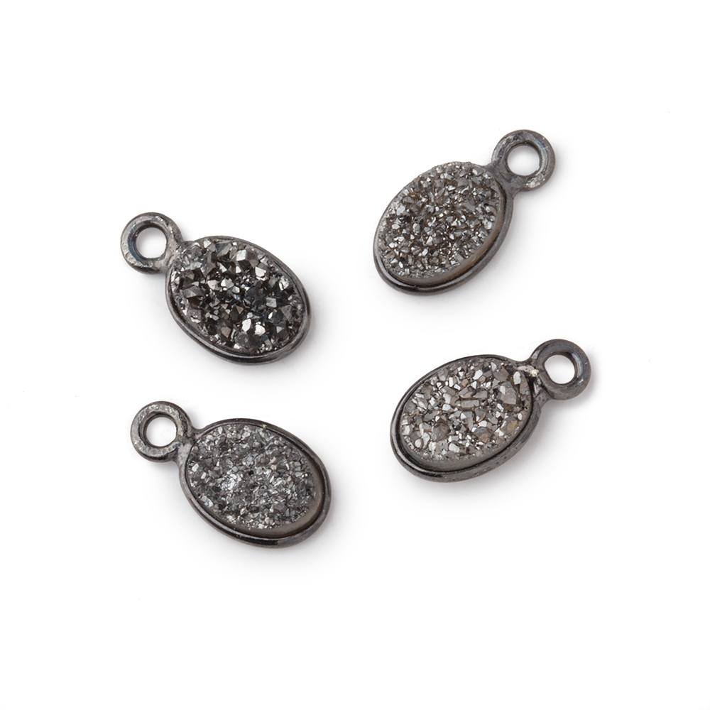 7x5mm Black Gold Bezel Metallic Platinum Drusy Oval Pendant Set of 4 Pieces - Beadsofcambay.com