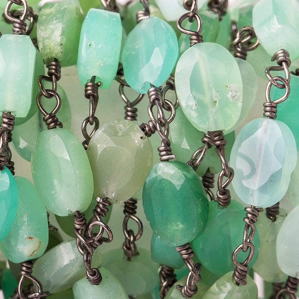 7x5mm Chrysoprase faceted oval Black Gold plated Chain by the foot 23 pieces - Beadsofcambay.com