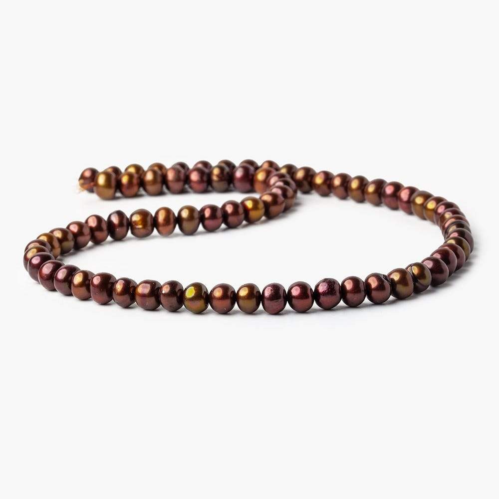 7x5mm Cumin Brown Off Round Freshwater Pearl 16 Inch 97 pieces - Beadsofcambay.com