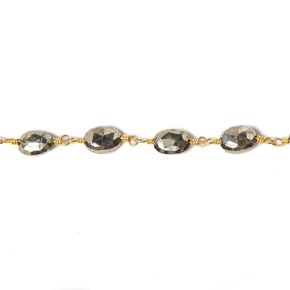 7x5mm Gold plated Pyrite faceted oval Gold Chain by the foot 24 pcs - Beadsofcambay.com