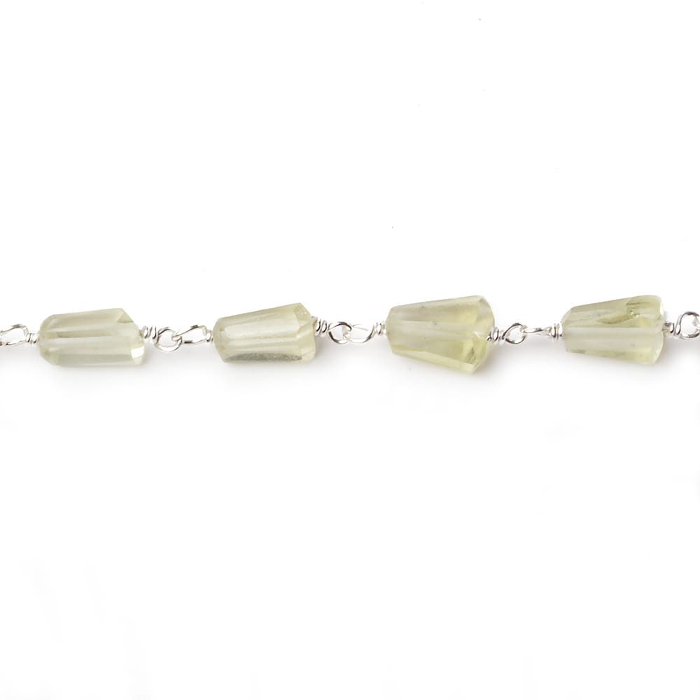 7x5mm Lemon Quartz faceted nugget .925 Silver Chain by the foot 22 pieces - Beadsofcambay.com