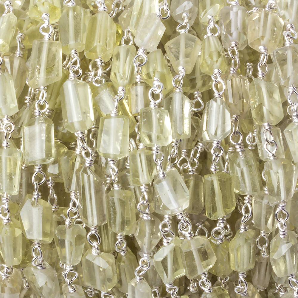 7x5mm Lemon Quartz faceted nugget .925 Silver Chain by the foot 22 pieces - Beadsofcambay.com