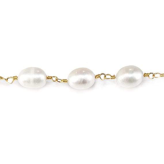7x5mm Off White Baroque Freshwater Pearl Gold plated Chain by the foot - Beadsofcambay.com
