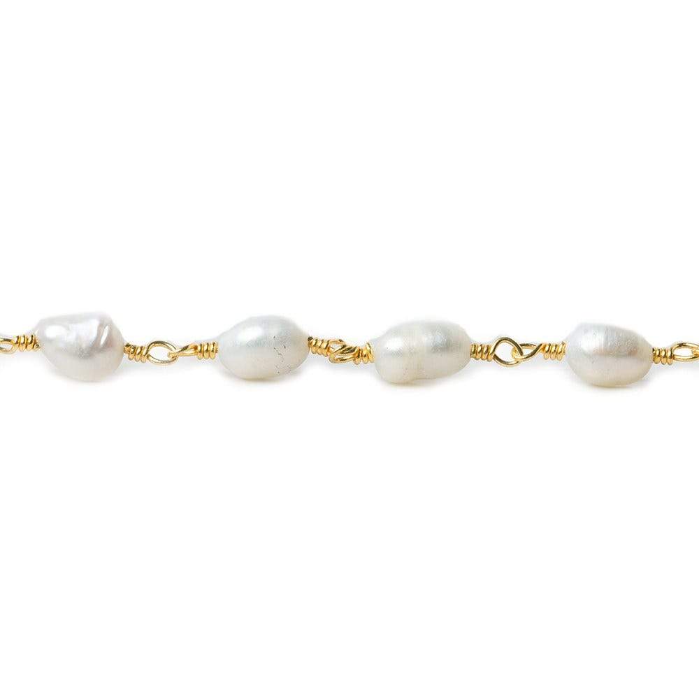 7x5mm Off White Baroque Freshwater Pearl Gold plated Chain by the foot - Beadsofcambay.com