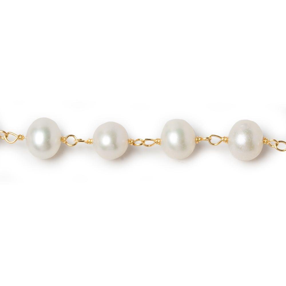 7x5mm Off White Freshwater Pearl Gold plated Chain by the foot 30 beads - Beadsofcambay.com